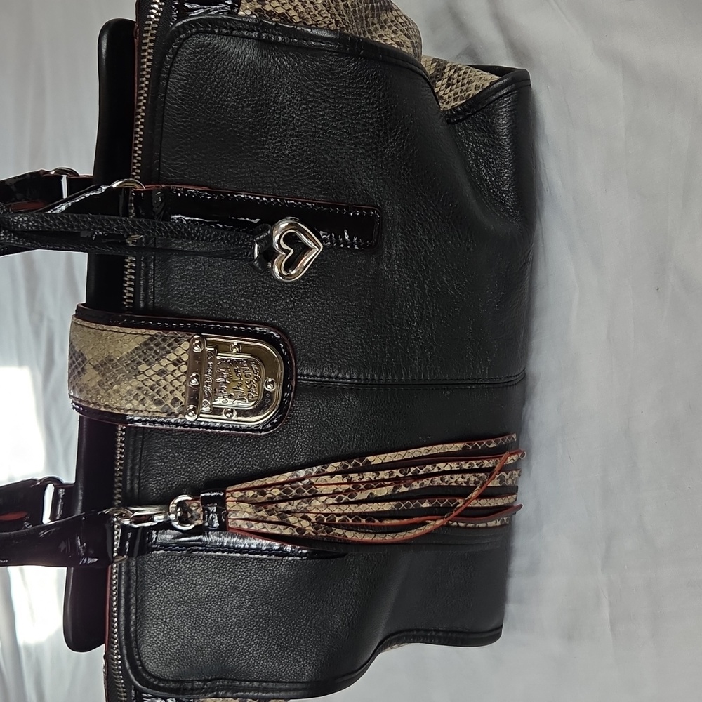 BRIGHTON Black Leather Snakeskin Purse Handbag